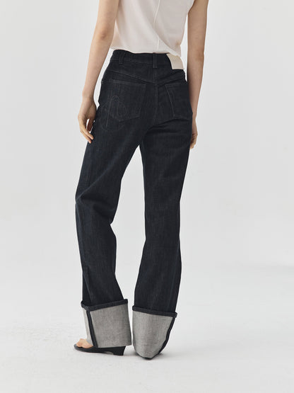 Folding Hem Raw Denim Jeans
