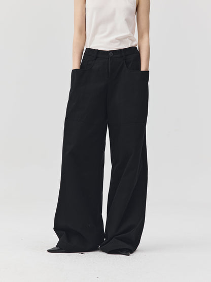 Wide-Leg Trousers with Draped Pockets