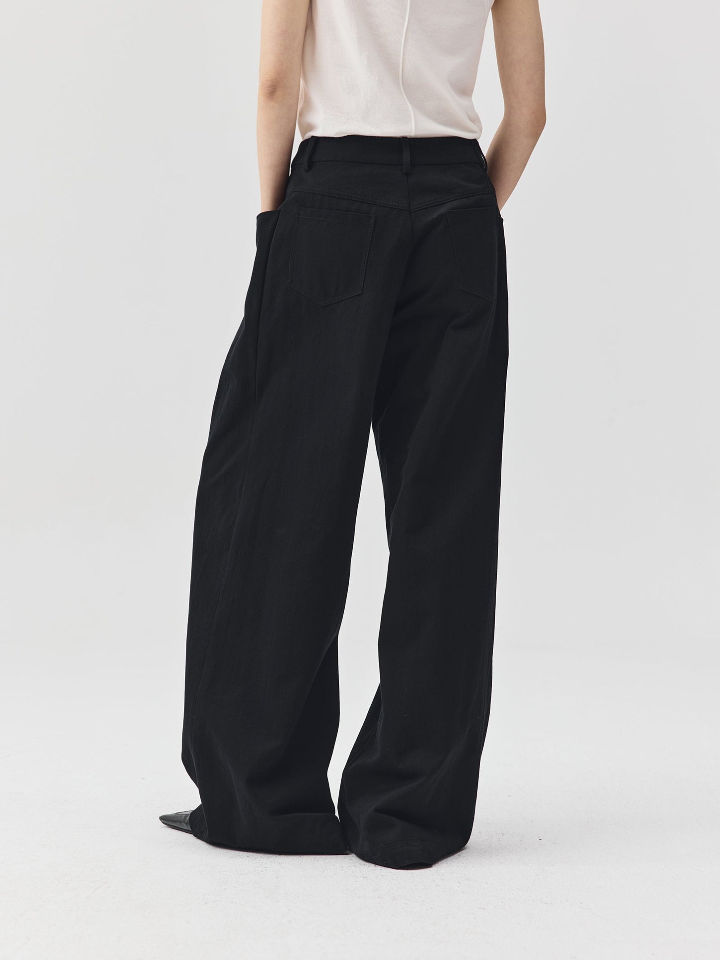 Wide-Leg Trousers with Draped Pockets