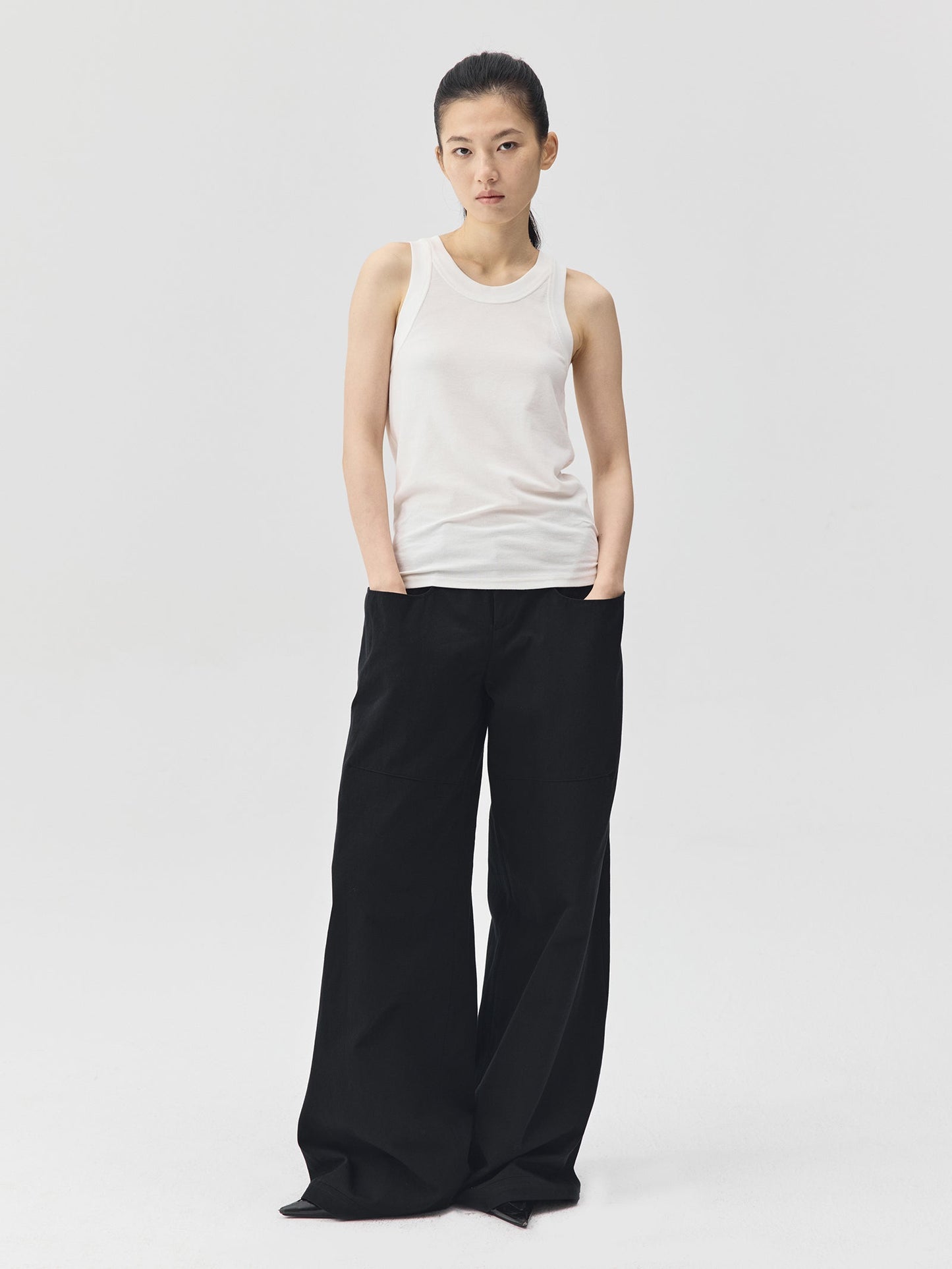 Wide-Leg Trousers with Draped Pockets