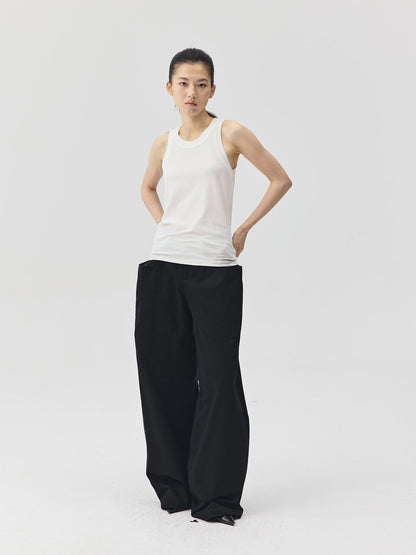 Wide-Leg Trousers with Draped Pockets