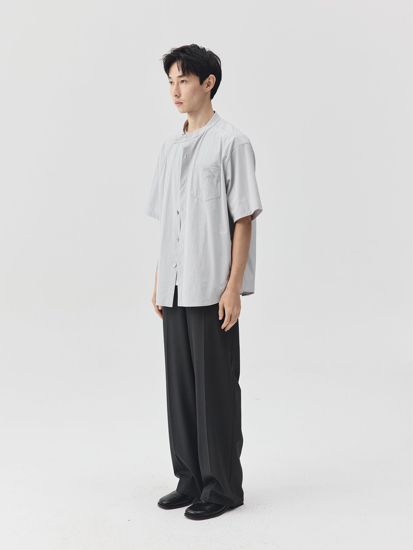 Relaxed Stand Collar Short-Sleeve Shirt