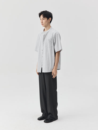 Relaxed Stand Collar Short-Sleeve Shirt