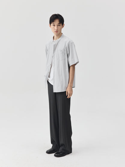 Relaxed Stand Collar Short-Sleeve Shirt
