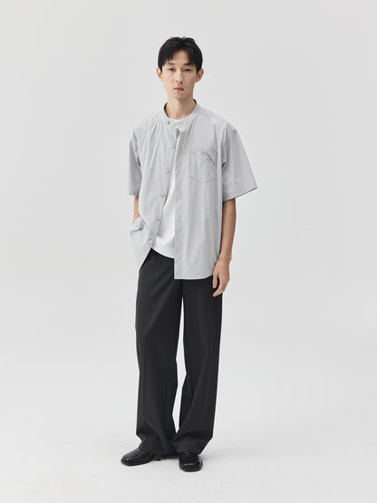 Relaxed Stand Collar Short-Sleeve Shirt