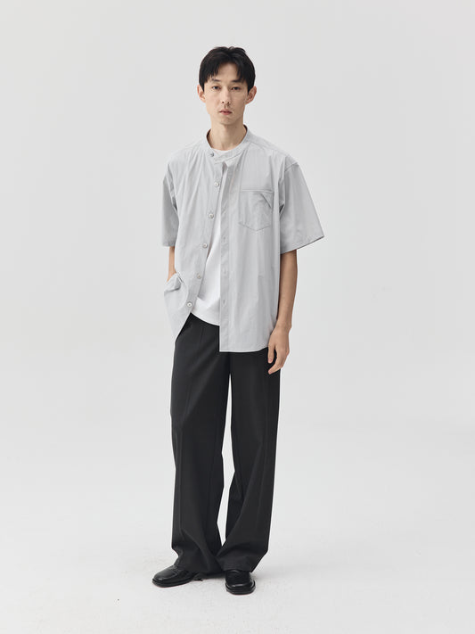 Relaxed Stand Collar Short-Sleeve Shirt