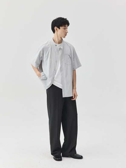 Relaxed Stand Collar Short-Sleeve Shirt