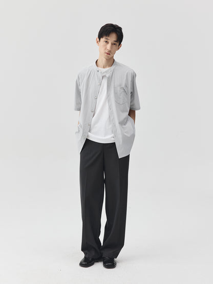 Relaxed Stand Collar Short-Sleeve Shirt