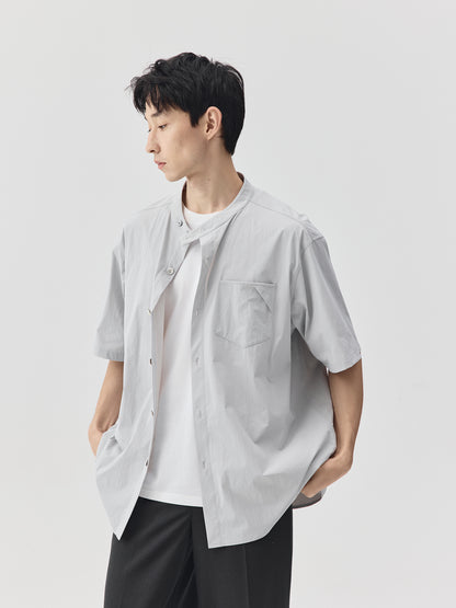 Relaxed Stand Collar Short-Sleeve Shirt