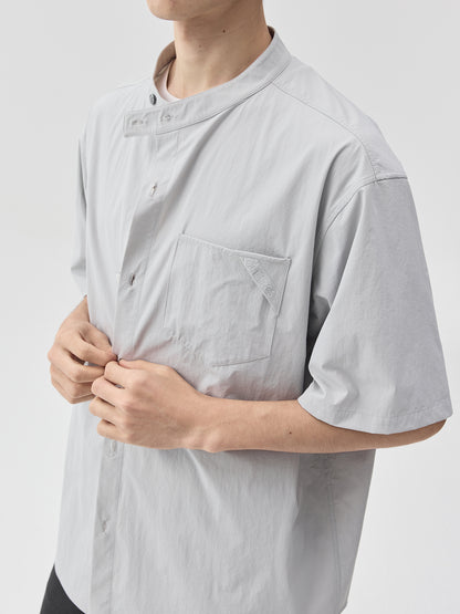 Relaxed Stand Collar Short-Sleeve Shirt