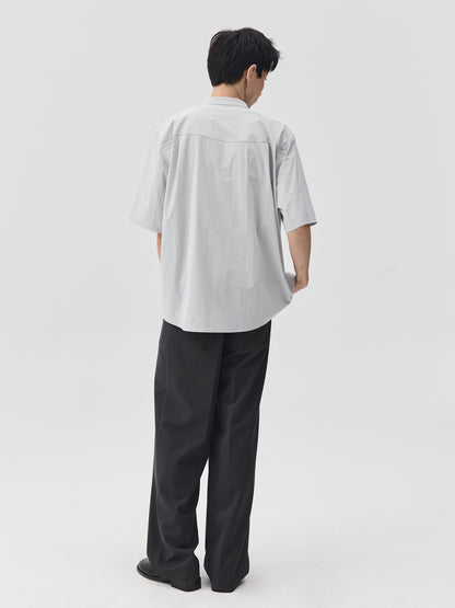 Relaxed Stand Collar Short-Sleeve Shirt