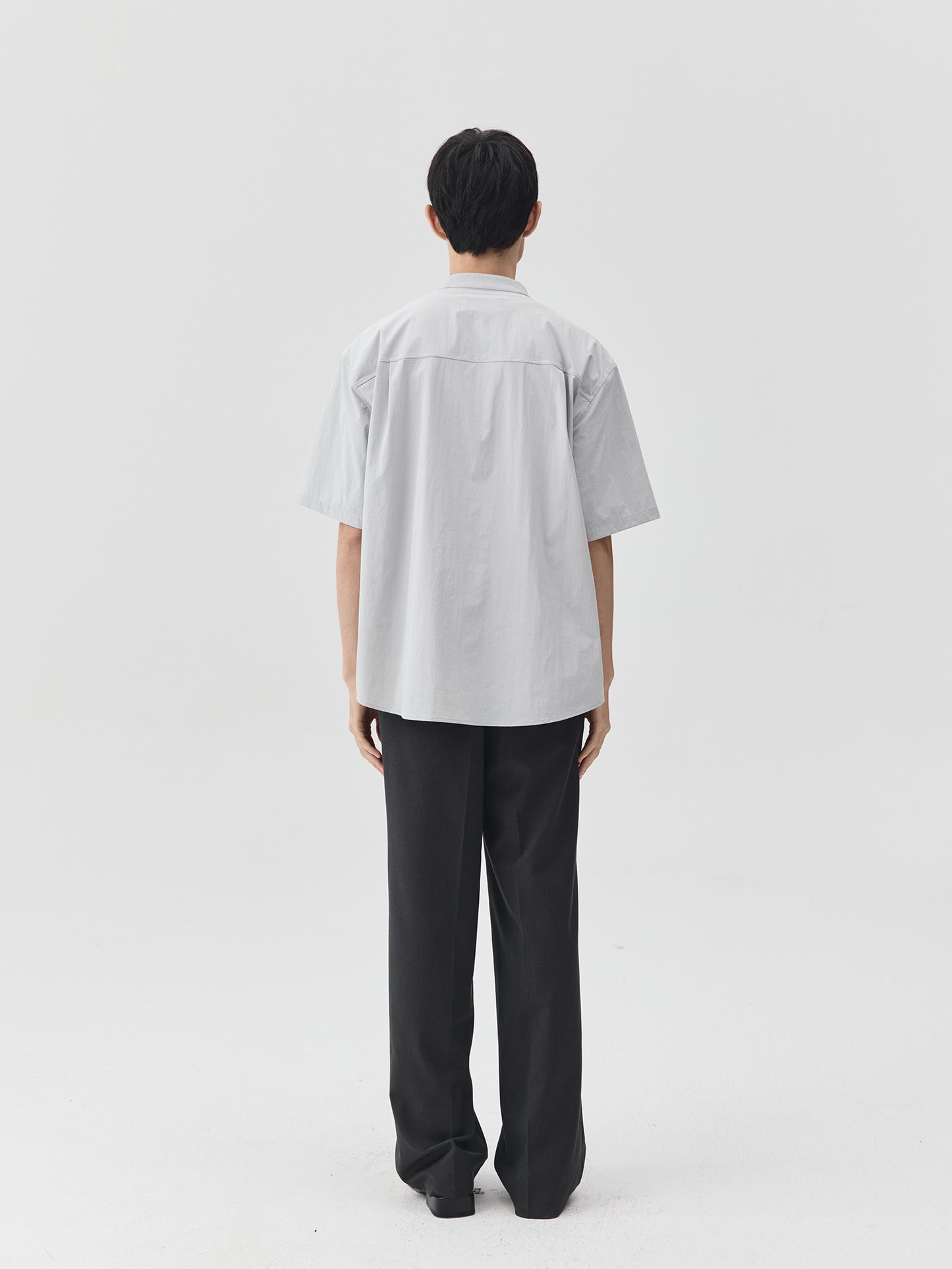 Relaxed Stand Collar Short-Sleeve Shirt