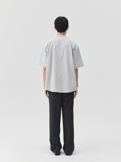 Relaxed Stand Collar Short-Sleeve Shirt