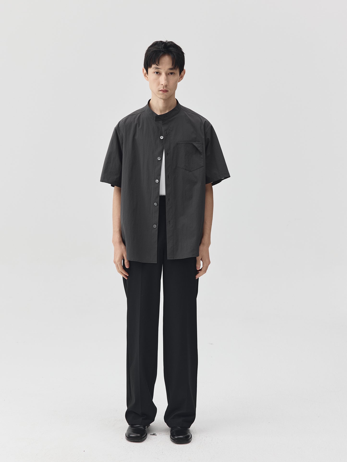 Relaxed Stand Collar Short-Sleeve Shirt