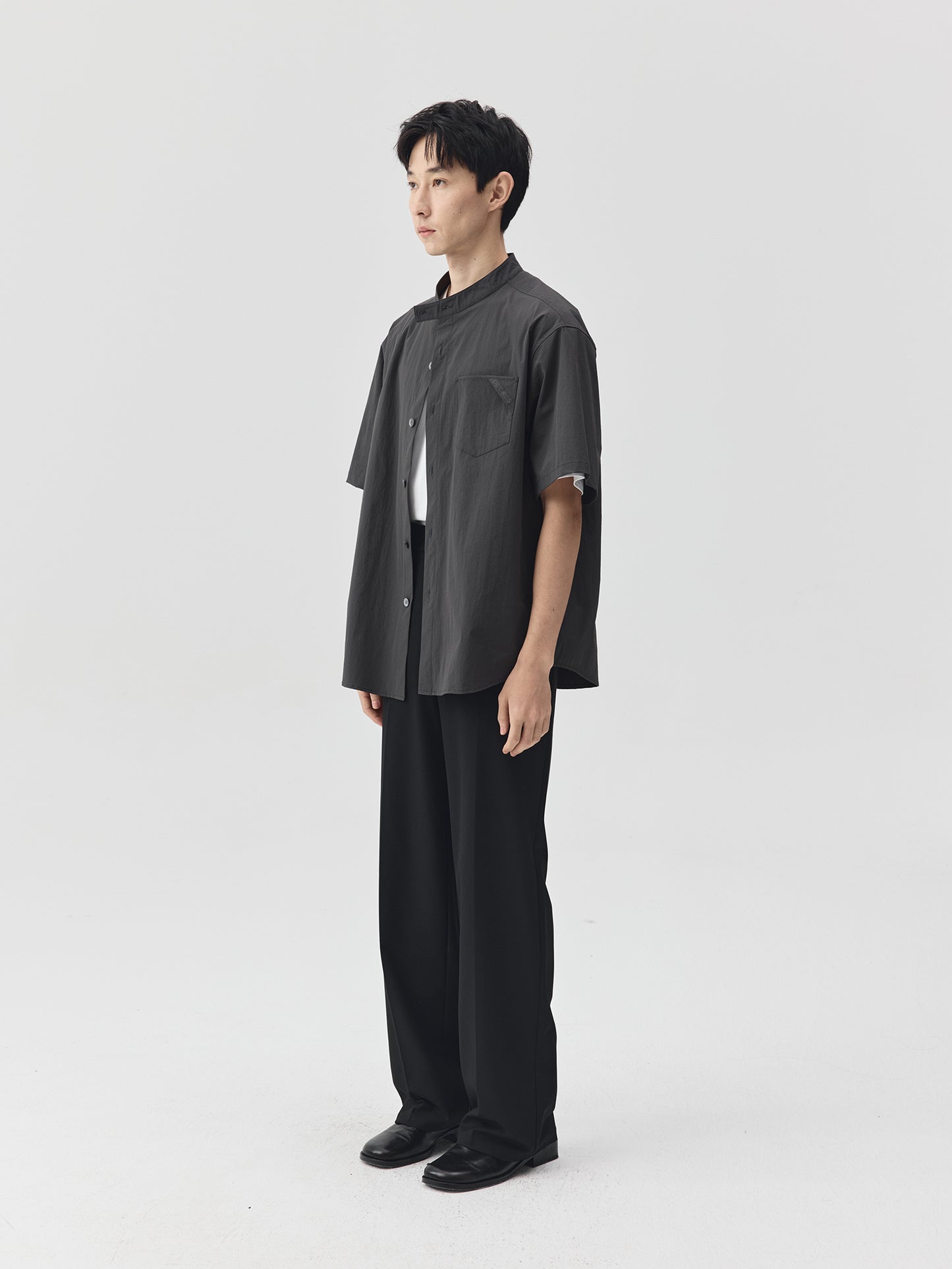 Relaxed Stand Collar Short-Sleeve Shirt