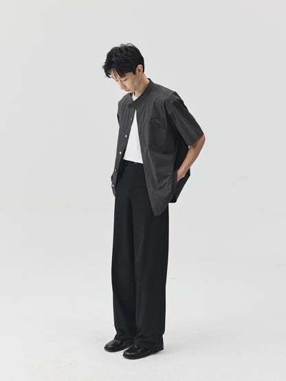 Relaxed Stand Collar Short-Sleeve Shirt