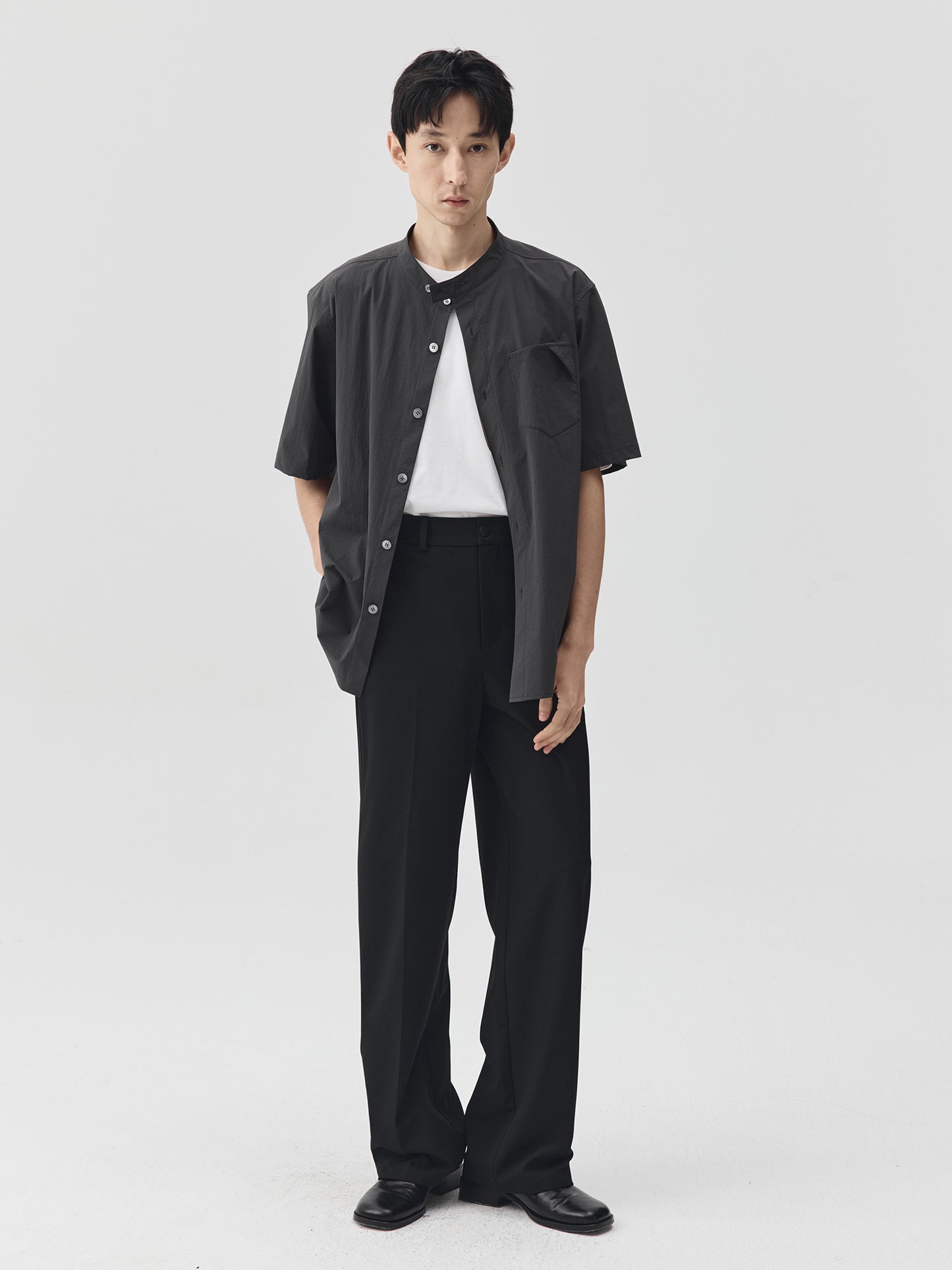 Relaxed Stand Collar Short-Sleeve Shirt
