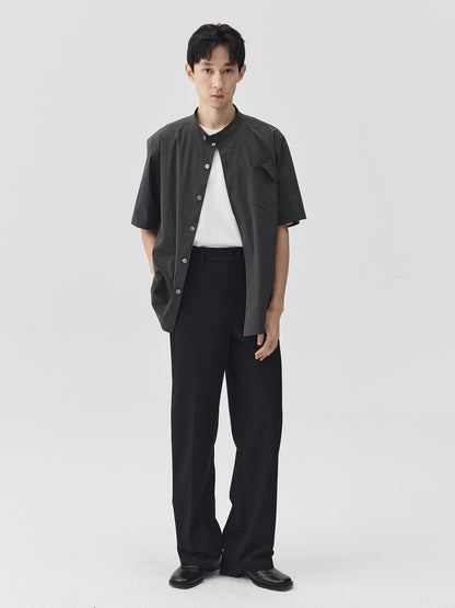 Relaxed Stand Collar Short-Sleeve Shirt