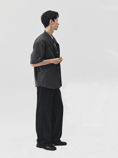 Relaxed Stand Collar Short-Sleeve Shirt