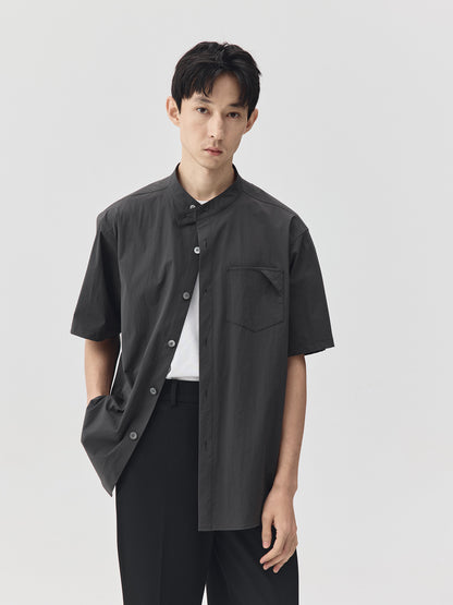 Relaxed Stand Collar Short-Sleeve Shirt