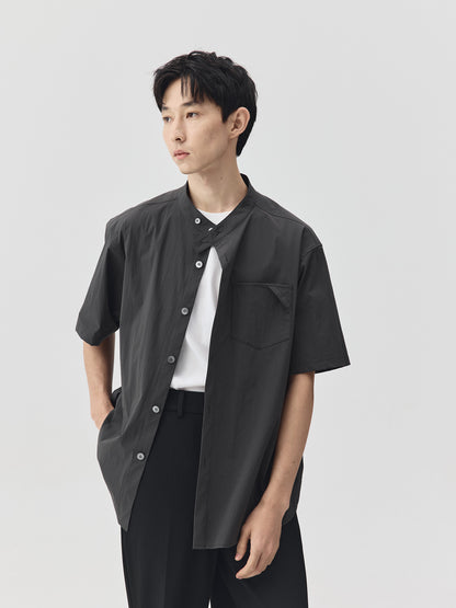 Relaxed Stand Collar Short-Sleeve Shirt