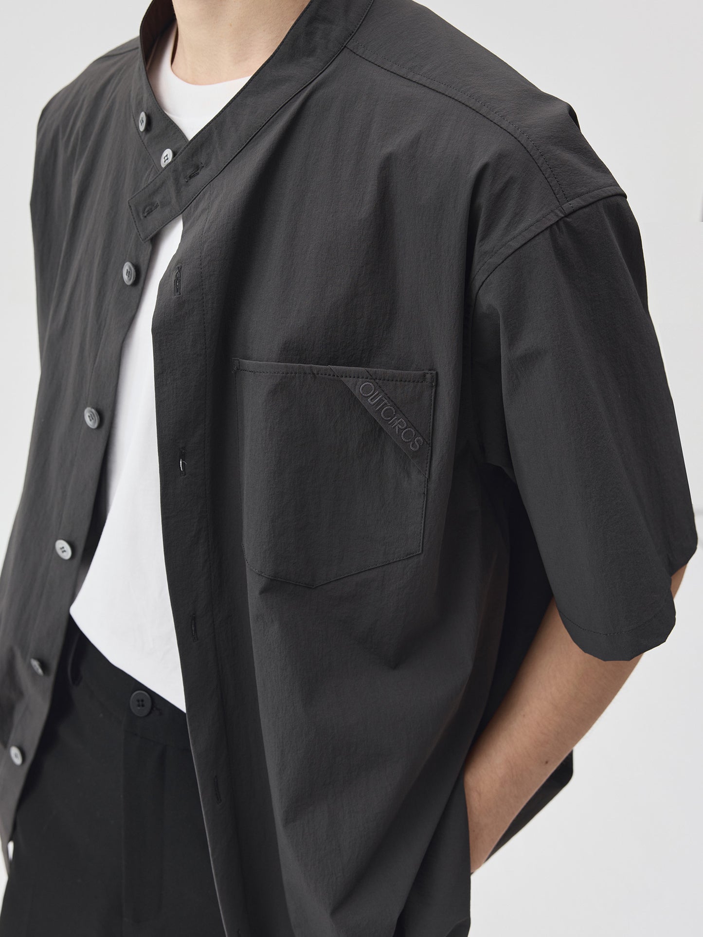 Relaxed Stand Collar Short-Sleeve Shirt