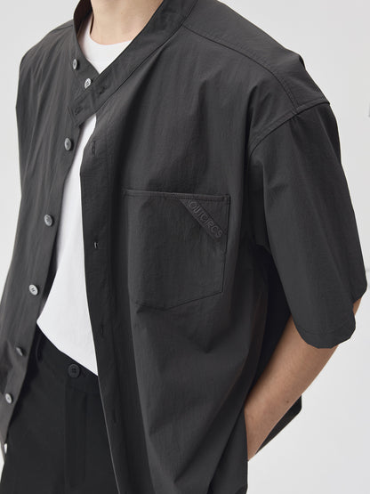 Relaxed Stand Collar Short-Sleeve Shirt