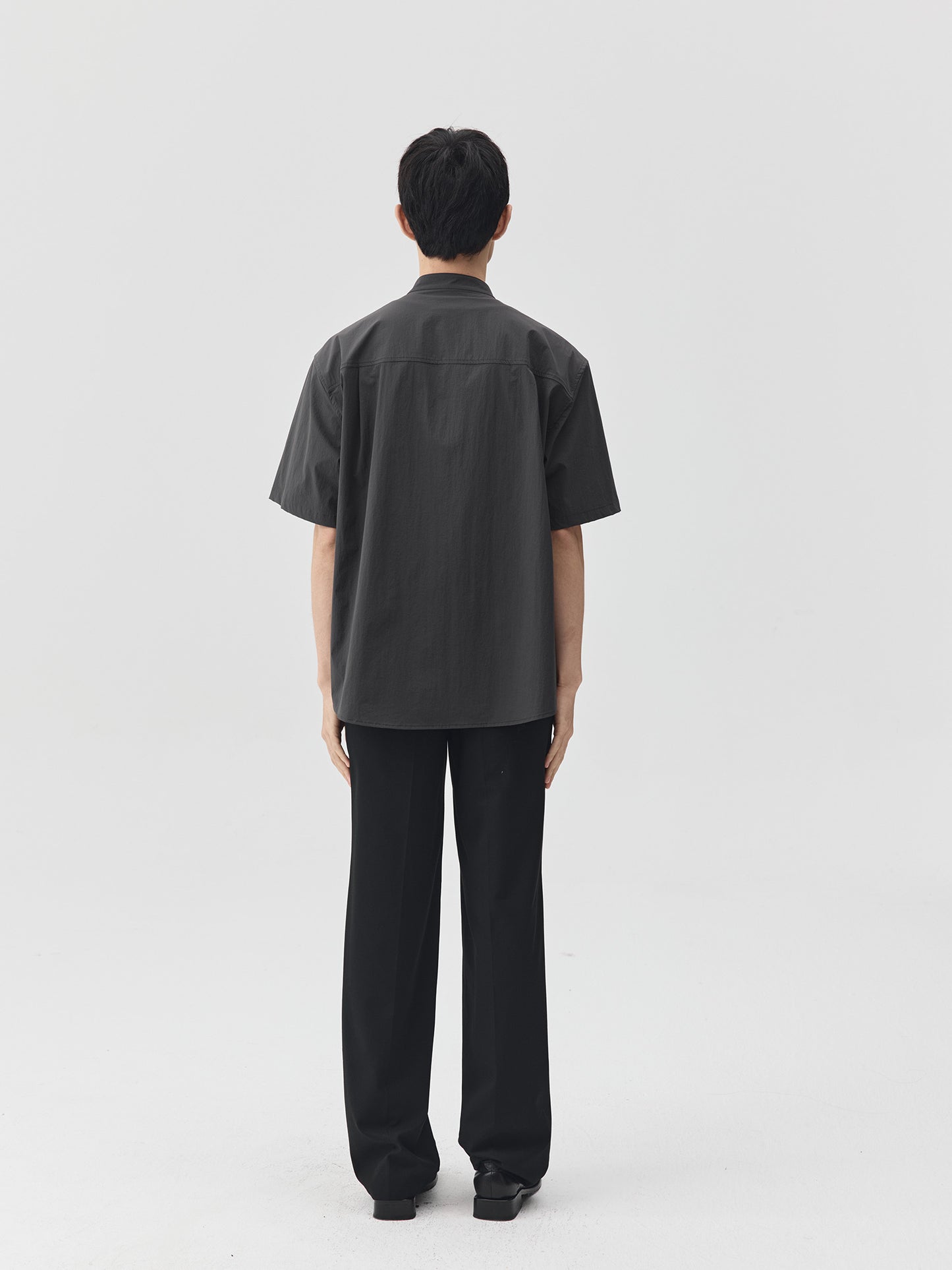 Relaxed Stand Collar Short-Sleeve Shirt