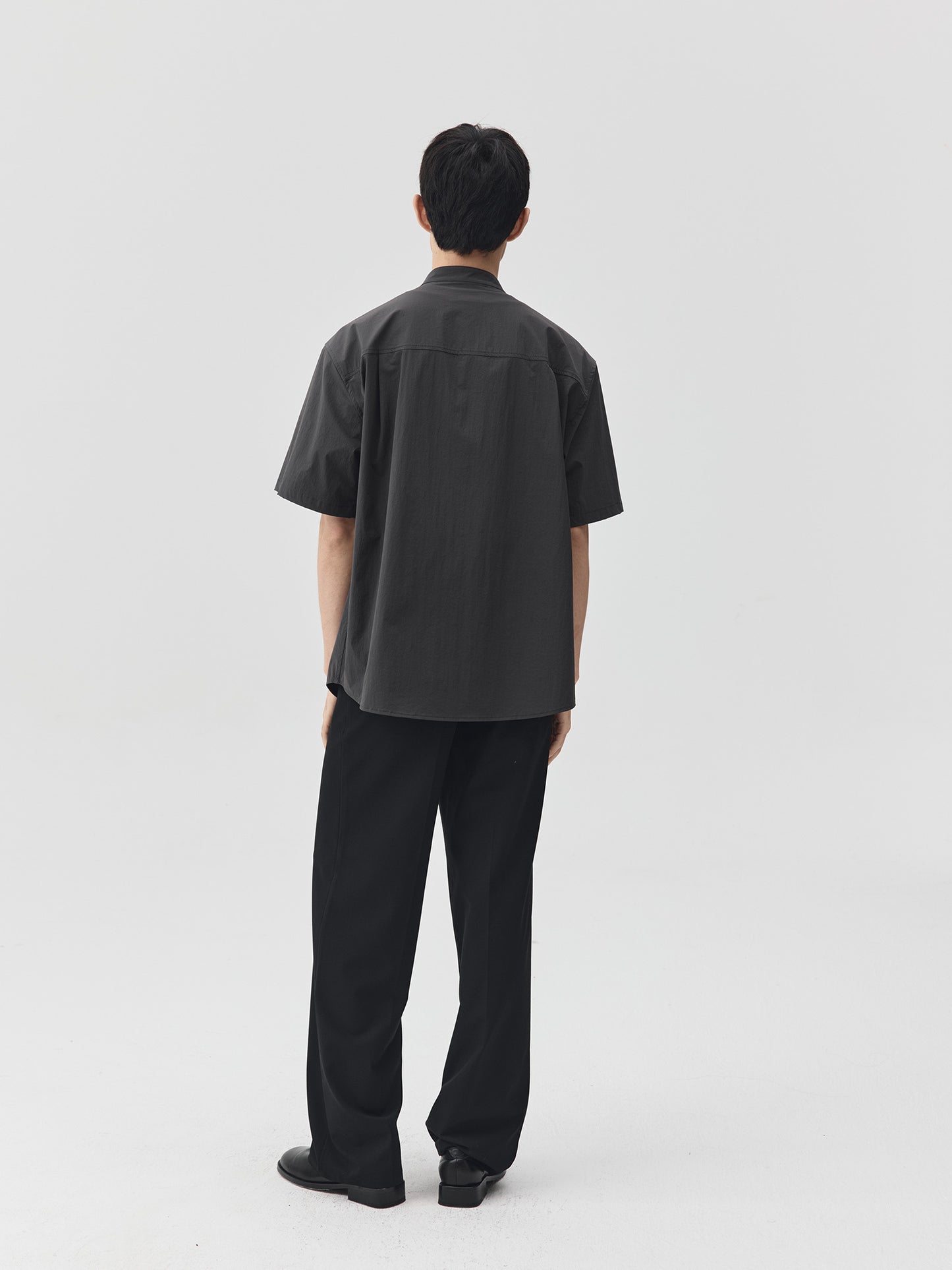 Relaxed Stand Collar Short-Sleeve Shirt