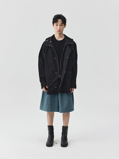 Washed Workwear Style Long Jacket