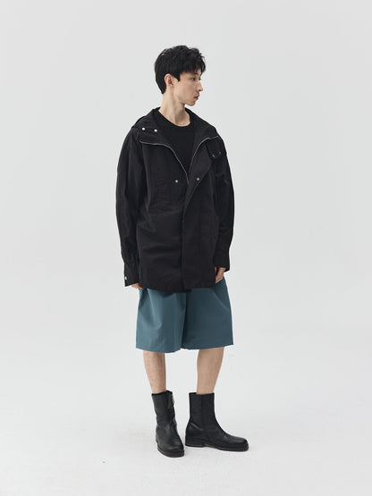 Washed Workwear Style Long Jacket