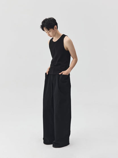 Wide-Leg Trousers with Draped Pockets