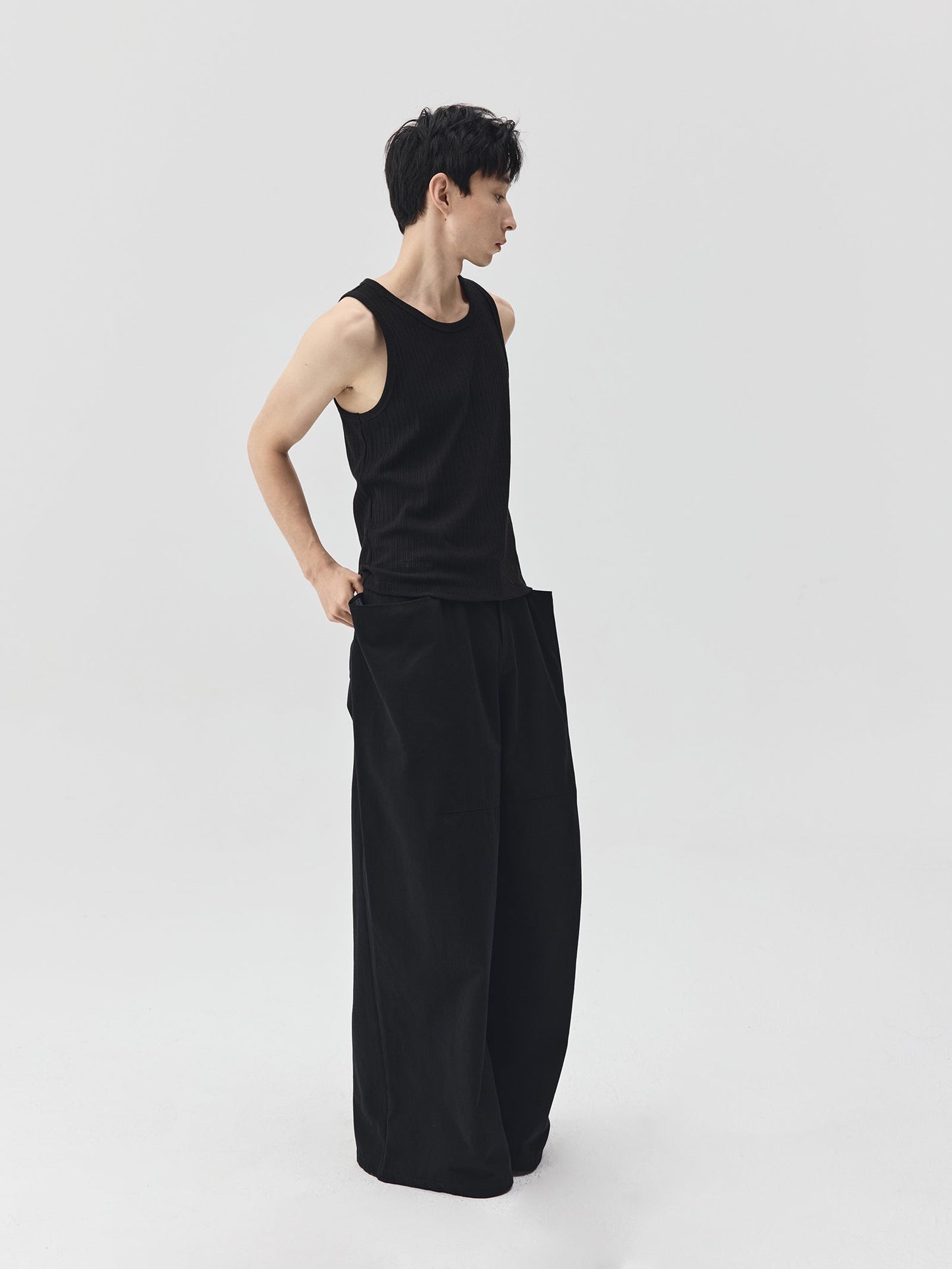 Wide-Leg Trousers with Draped Pockets