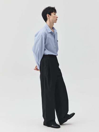 Blue Stripes Logo Front Pocket Shirt