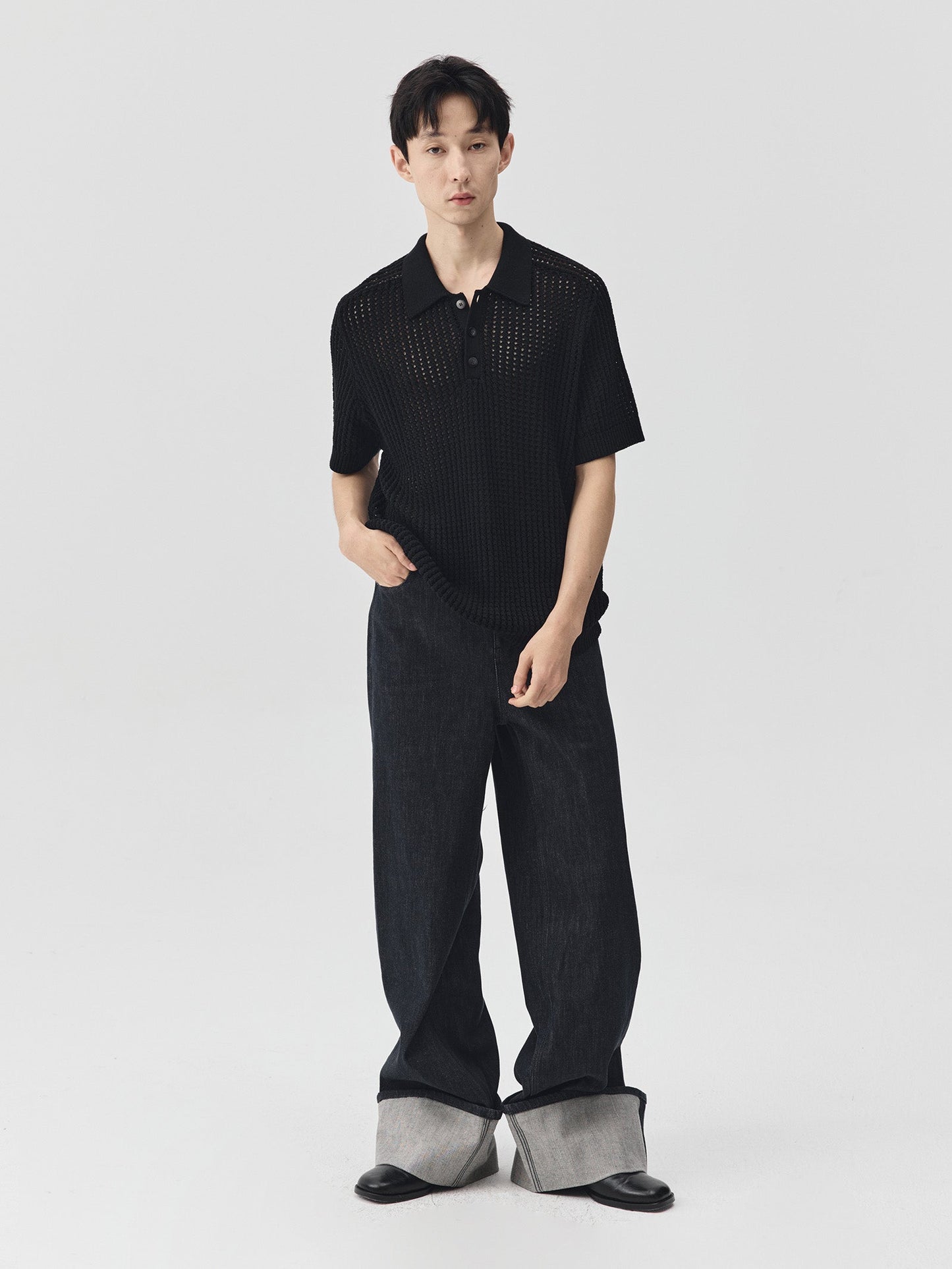 Folding Hem Raw Denim Jeans