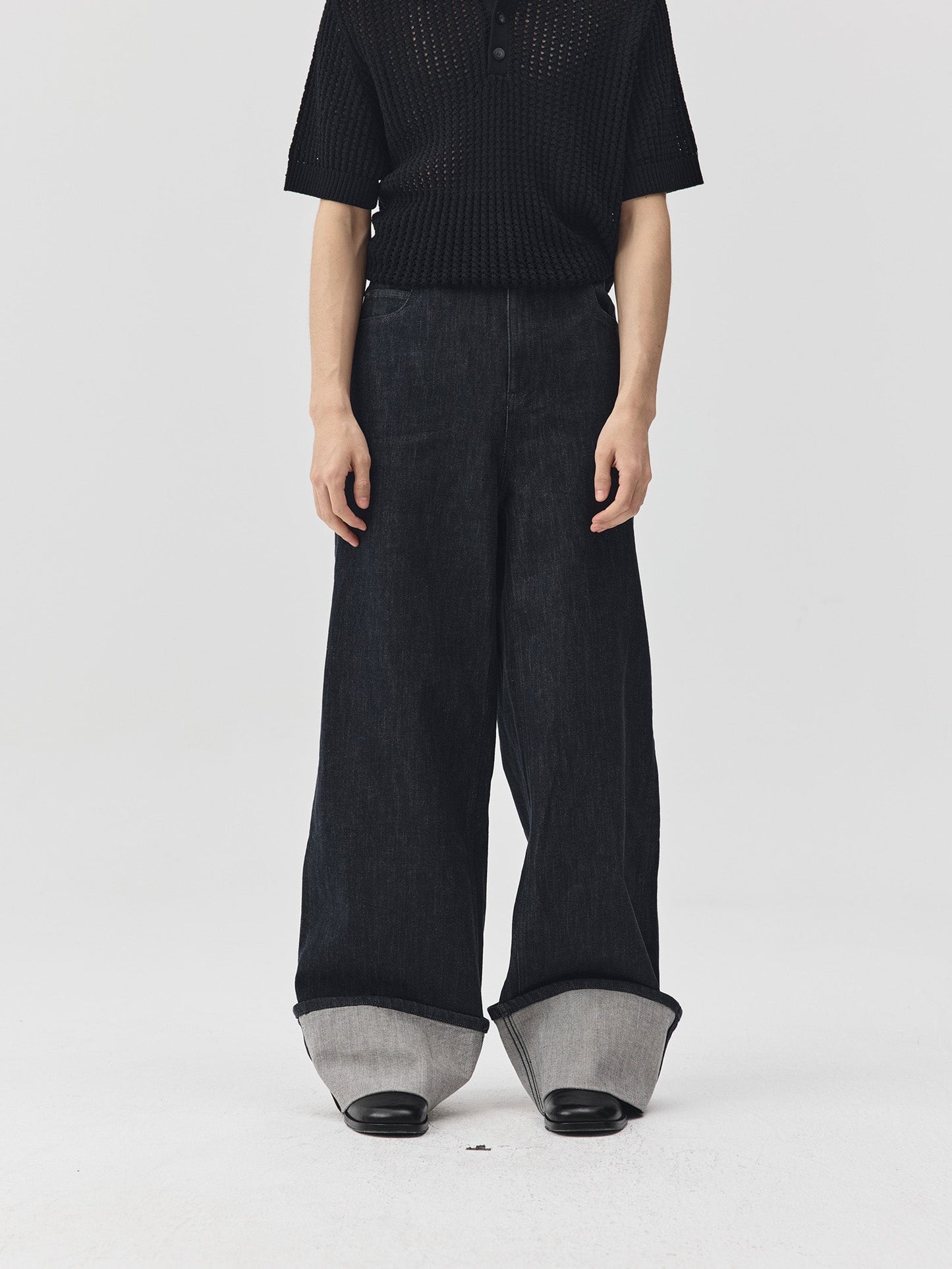 Folding Hem Raw Denim Jeans