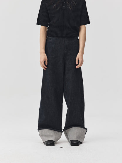Folding Hem Raw Denim Jeans