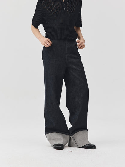 Folding Hem Raw Denim Jeans