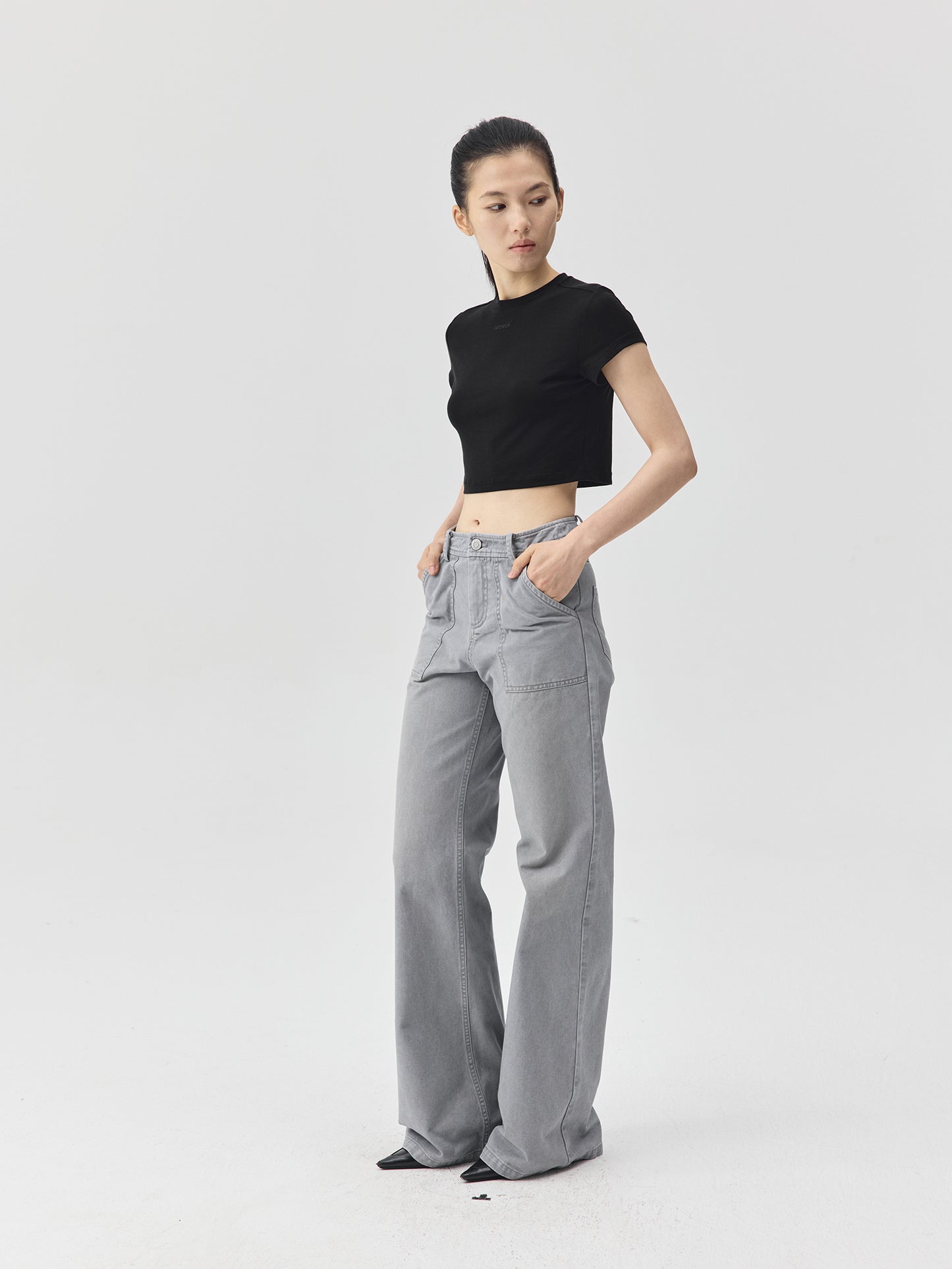 Cropped Stretch Jersey Short-Sleeve T-Shirt