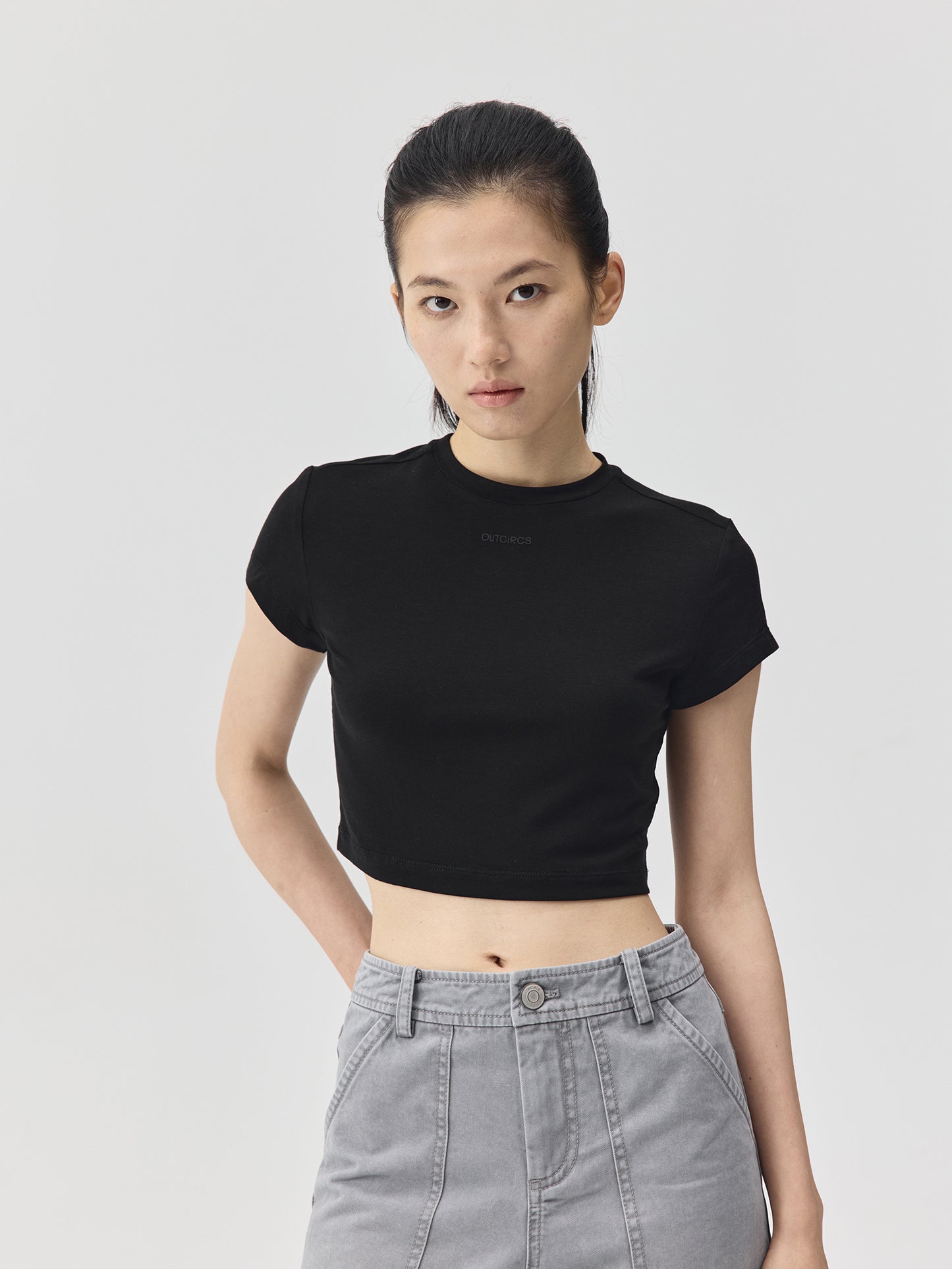 Cropped Stretch Jersey Short-Sleeve T-Shirt