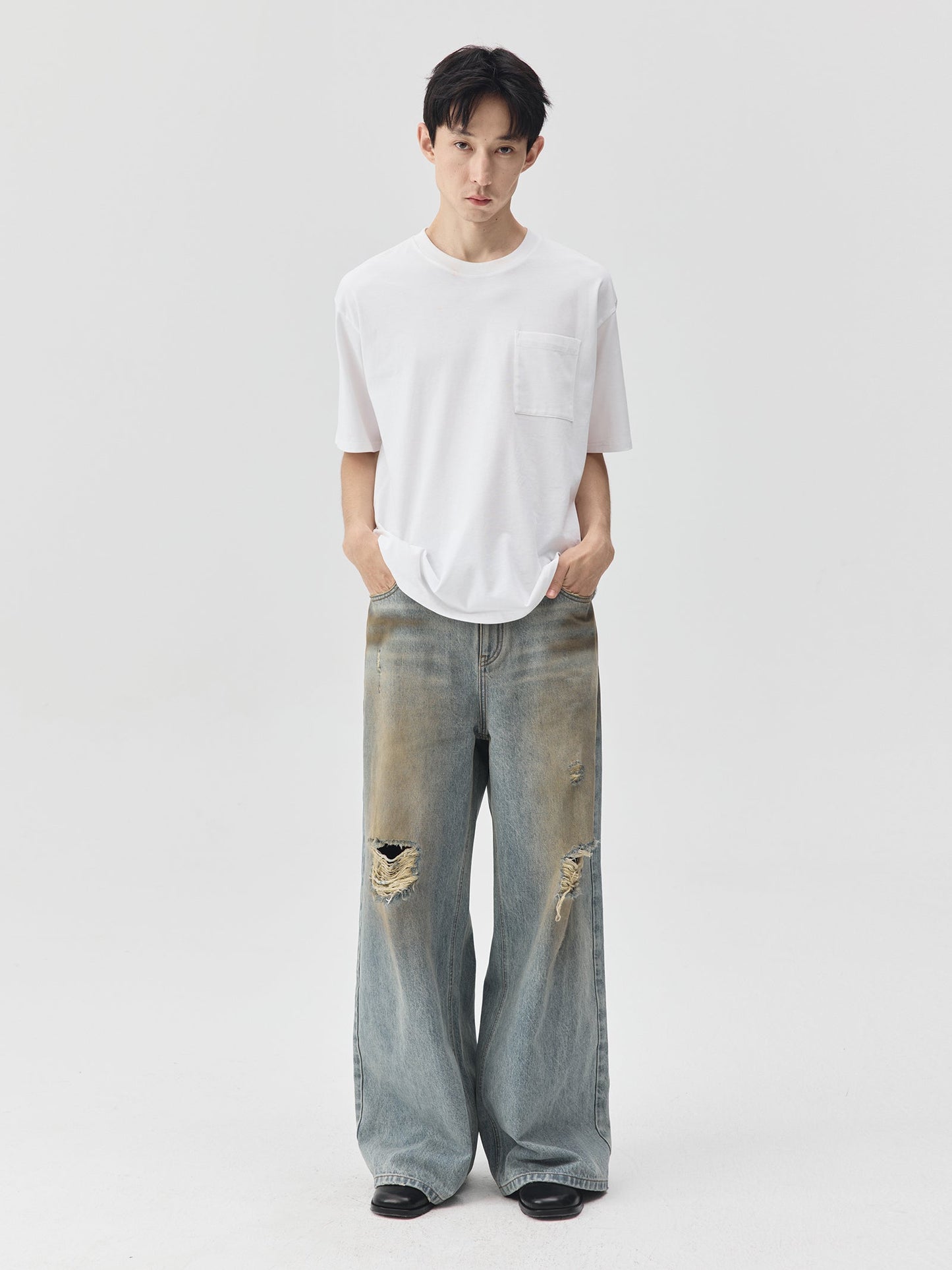 Destroyed Dirt Wash Wide Leg Jeans