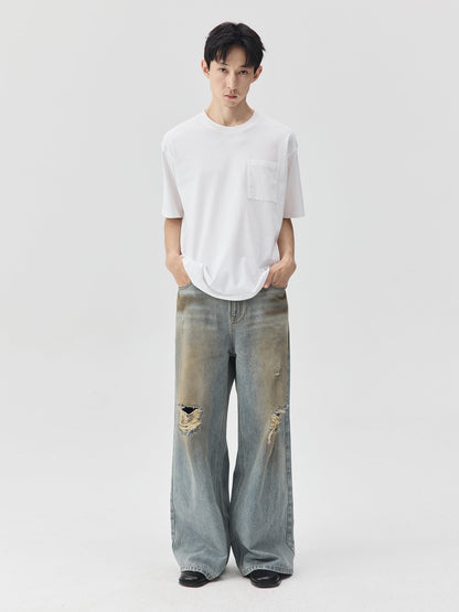 Destroyed Dirt Wash Wide Leg Jeans