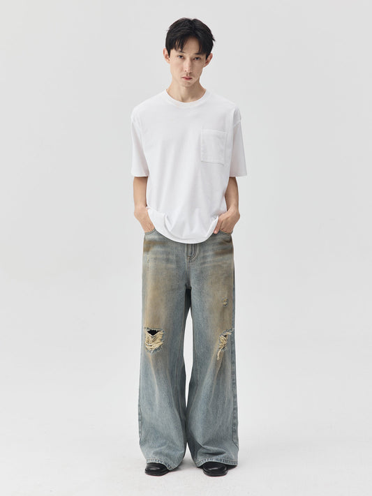 Destroyed Dirt Wash Wide Leg Jeans