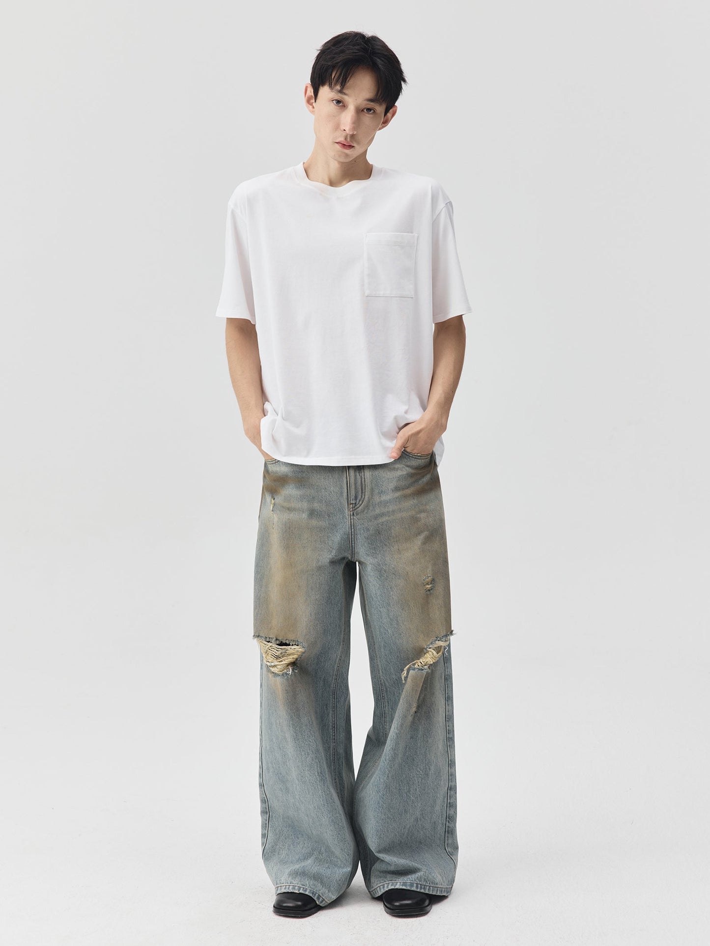 Destroyed Dirt Wash Wide Leg Jeans