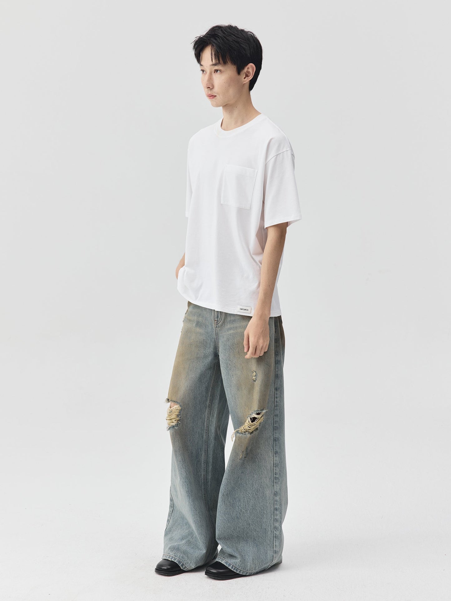 Destroyed Dirt Wash Wide Leg Jeans