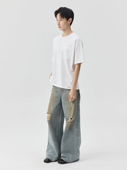 Destroyed Dirt Wash Wide Leg Jeans