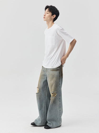 Destroyed Dirt Wash Wide Leg Jeans