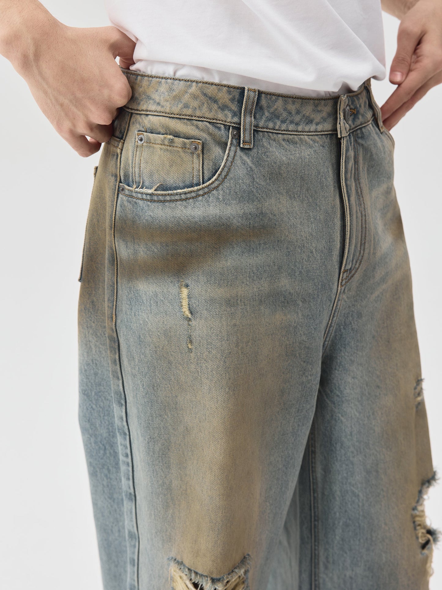 Destroyed Dirt Wash Wide Leg Jeans