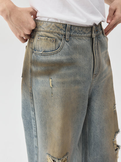 Destroyed Dirt Wash Wide Leg Jeans