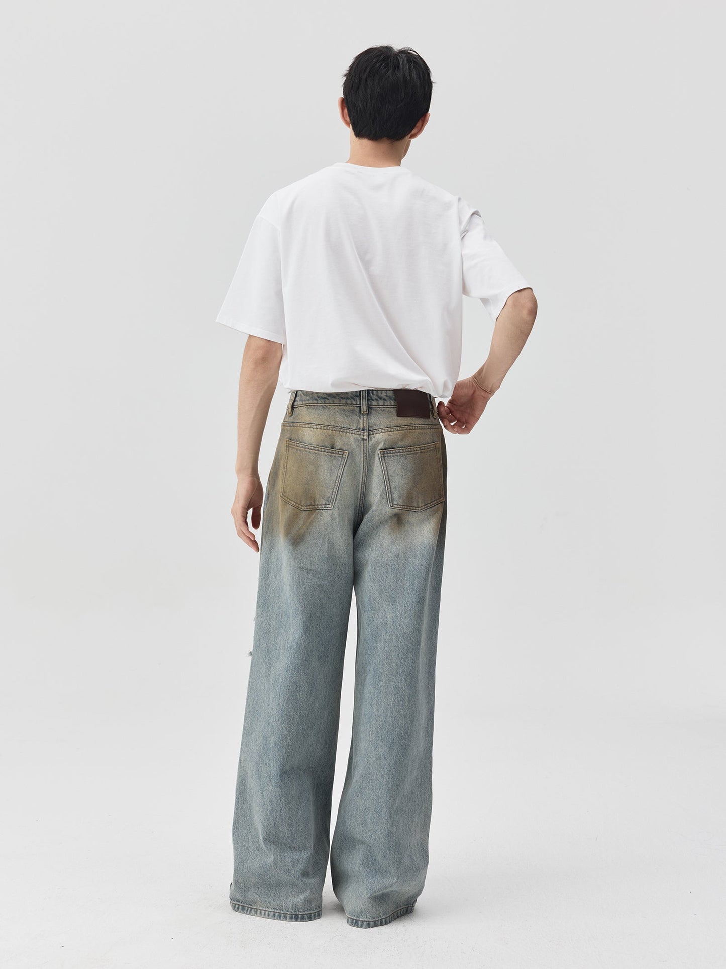 Destroyed Dirt Wash Wide Leg Jeans